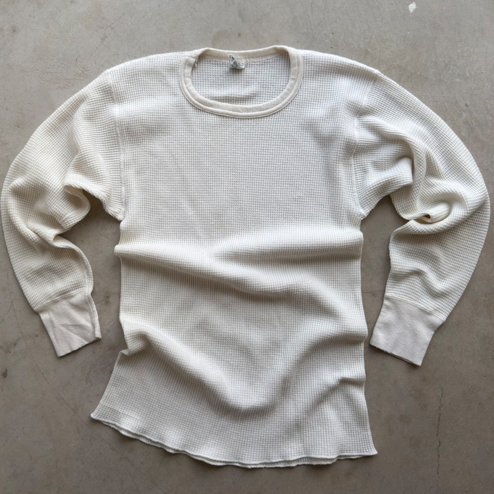 Vintage Long Johns JE Morgan Thermal Shirt Waffle Knit Cream Made in USA XXL